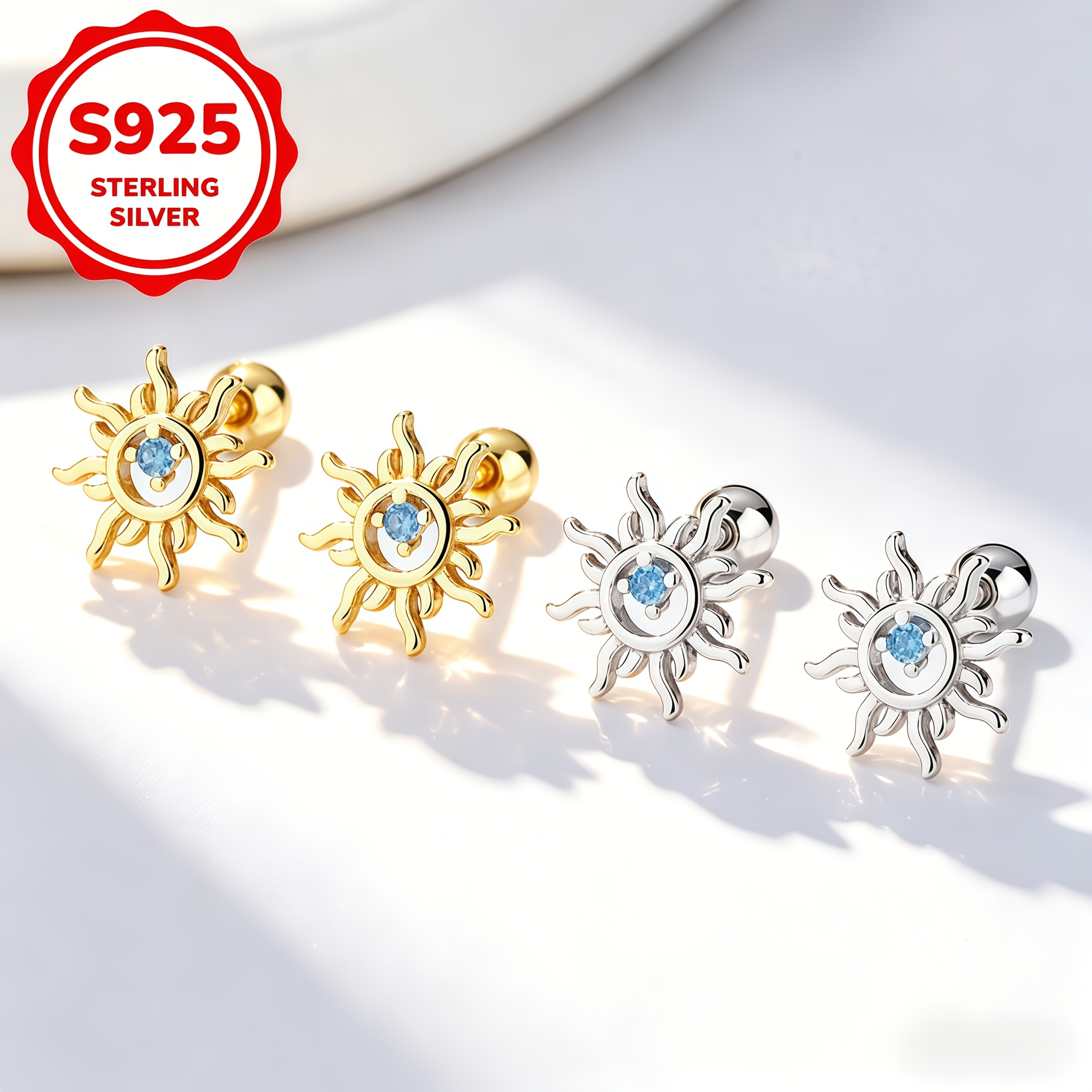 S925 Silver Sun-threaded Screw-back Earrings, Exquisite