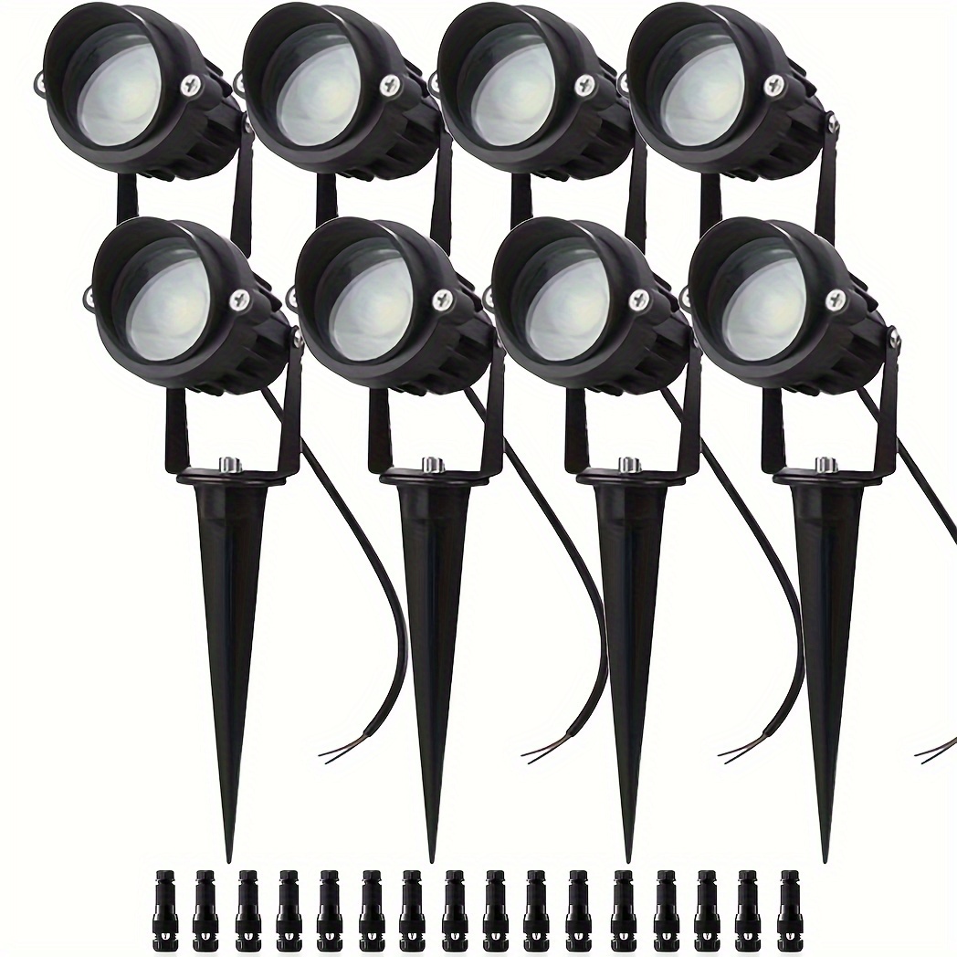 

8pcs 10w Led Landscape Lights With Connectors, 12v Low Voltage Outdoor Spotlight With 1000lm Warm White Waterproof Garden High Pole Lights, Suitable For Pathways, Courtyards, Trees, Flags, Gardens