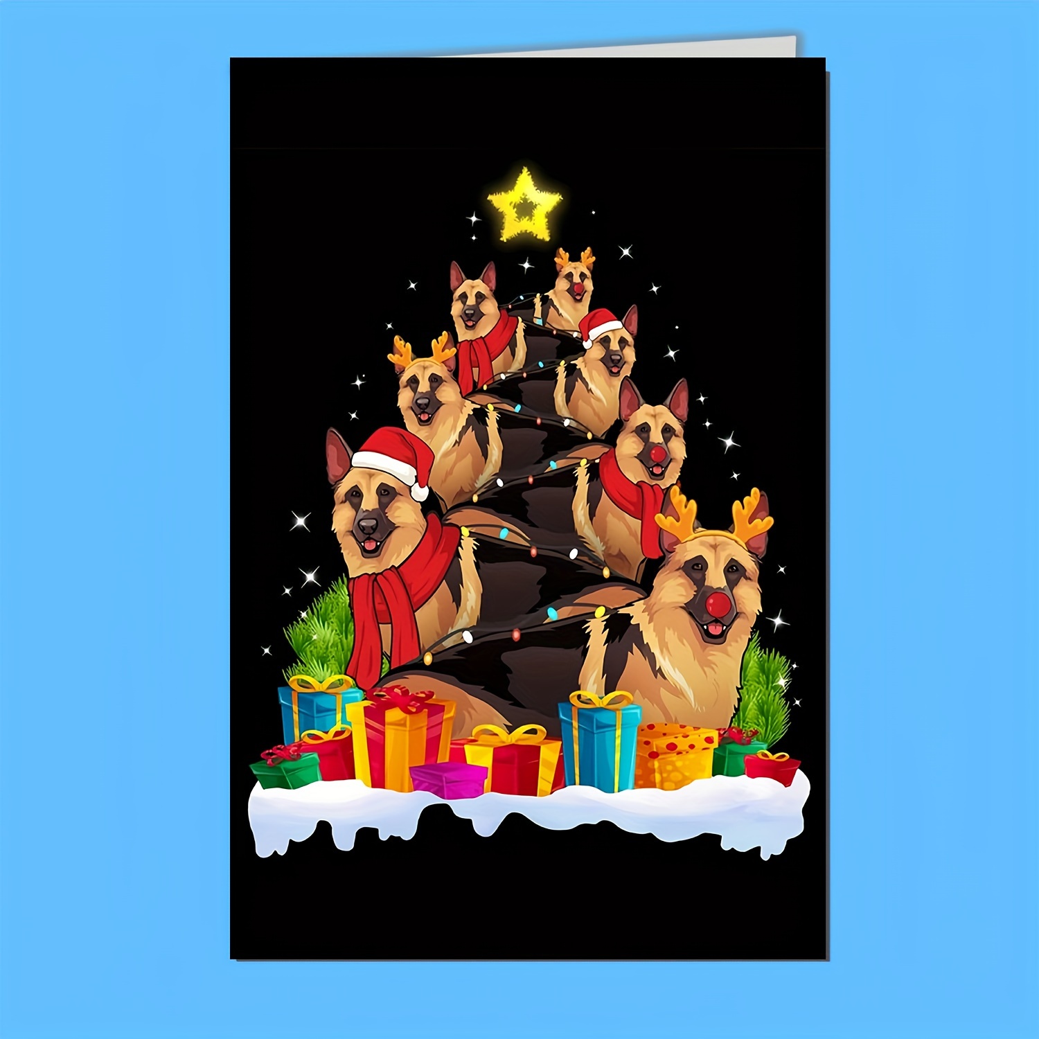 

Funny German Shepherd Christmas Tree Greeting Card With Envelope - Gift For Family, Friends, And Colleagues