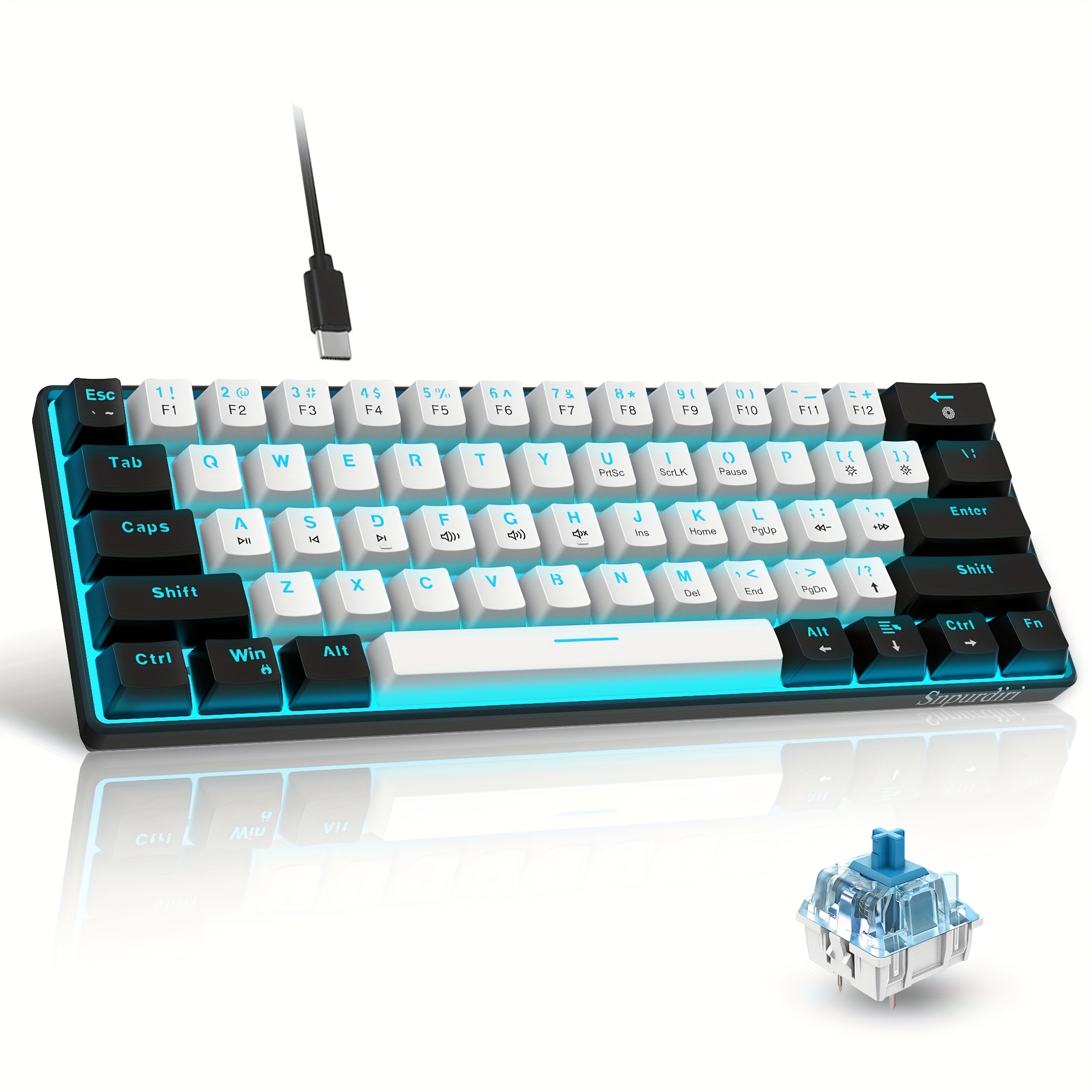 TEMU Snpurdiri 60% Wired Mechanical Gaming Keyboard, Led Backlit 61-key Mini Wired Office Keyboard For Windows Laptops For Wired Use Only
