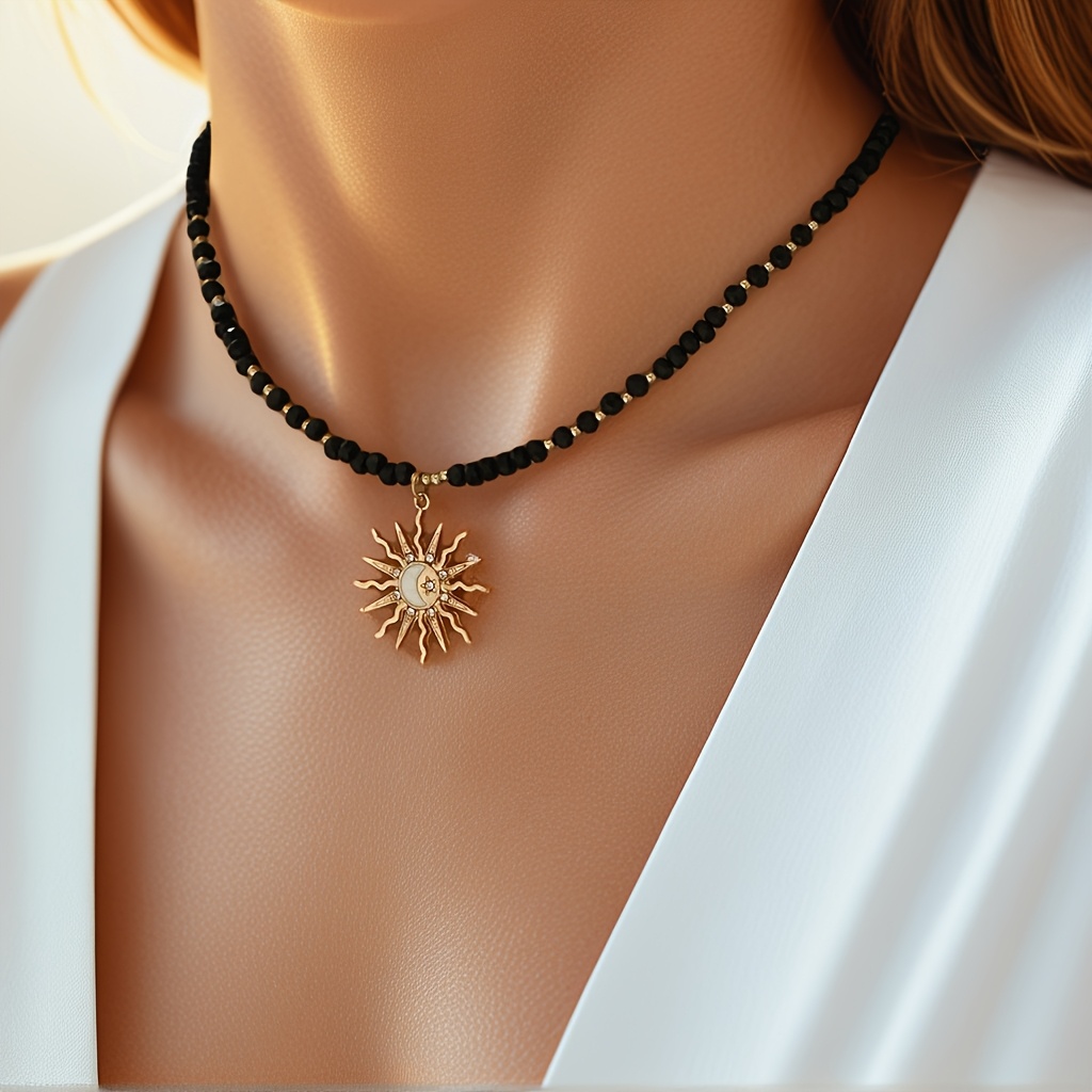TEMU 1 Pieza de Colgante de Sol, Luna y Estrella para Mujer, Estilo Bohemio, Collar Ajustable, Disponibles, Regalo