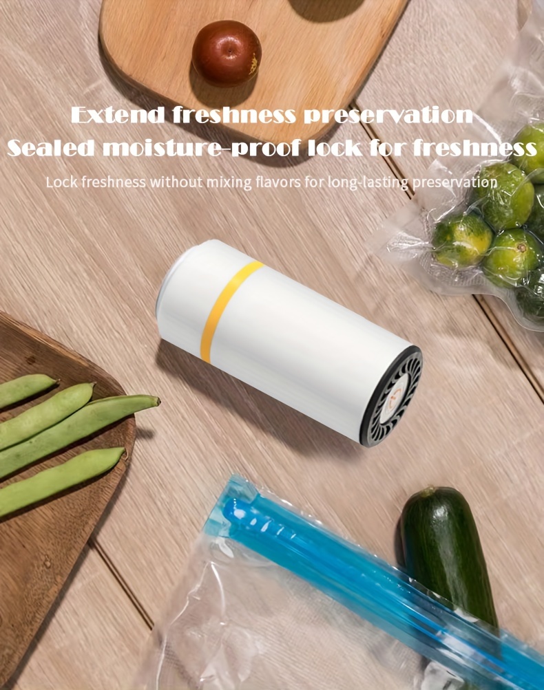 1pc portable vacuum sealer machine with reusable bags usb charging 800mah lithium battery semi automatic operation 5w   material for food storage meal prep sous vide cooking electric pump   universal details 1