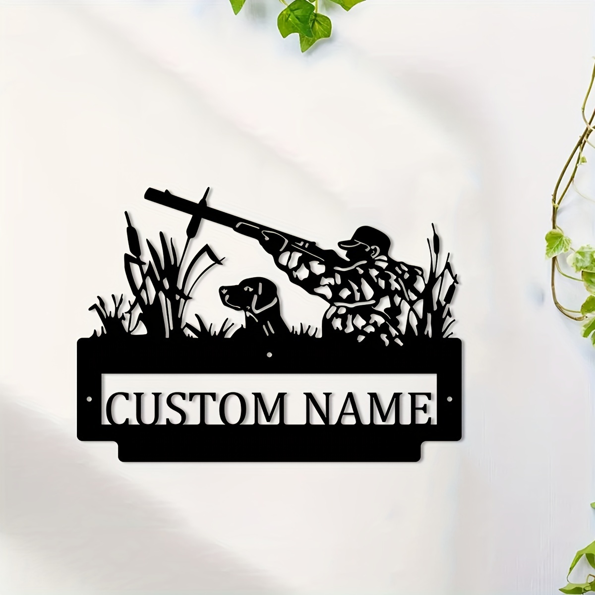 

1pc Customizable Metal Outdoor Hunter And Dog Wall Art, Personalized Engraved Plaque For Hunting Enthusiasts