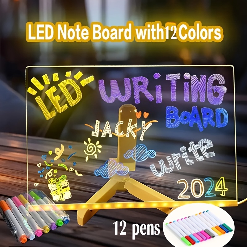 Glowing Acrylic Message Board With LED Lights - Dry Erase Board With 7 Color Markers