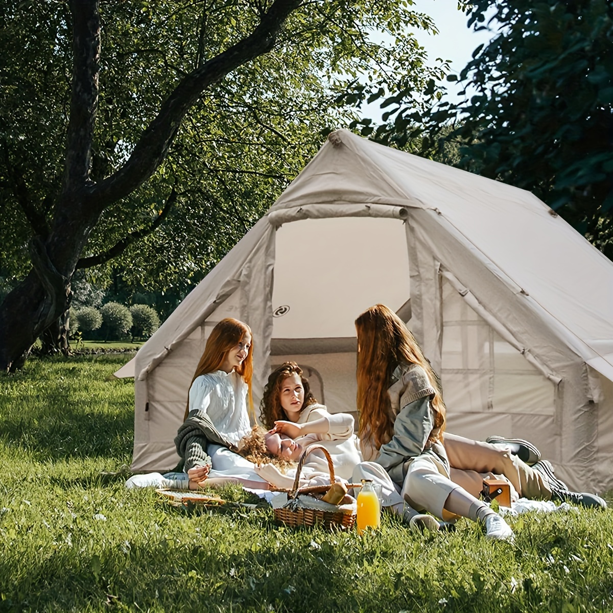 Inflatable Tent For Camping Blow Up Tent Glamping Tent 4 Season House Air Tent With Pump Up Large Outdoor Oxford Tent Cabin Tent With Mesh Windows Temu Temu