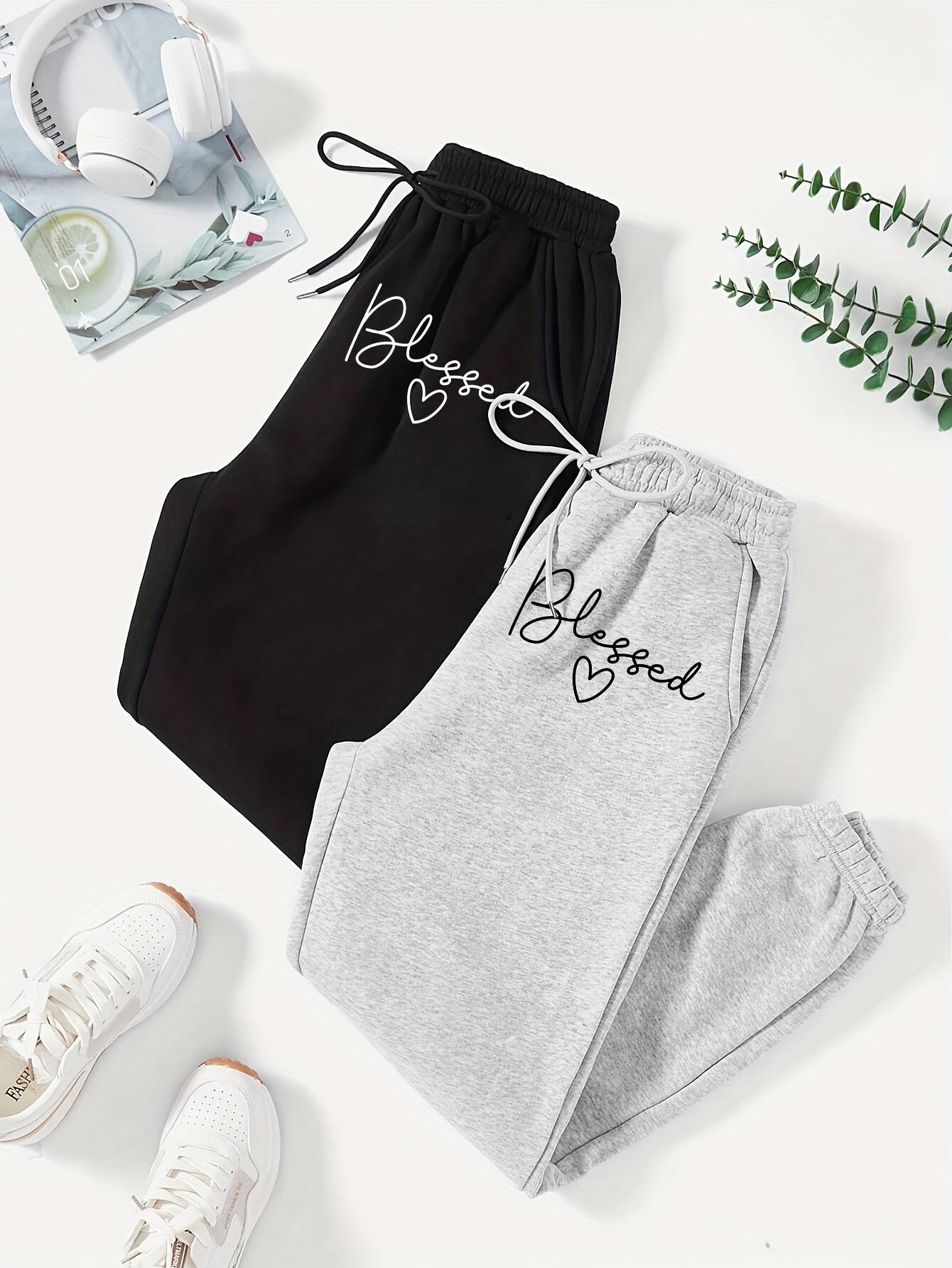 letter print pants elastic waist casual pants womens clothing