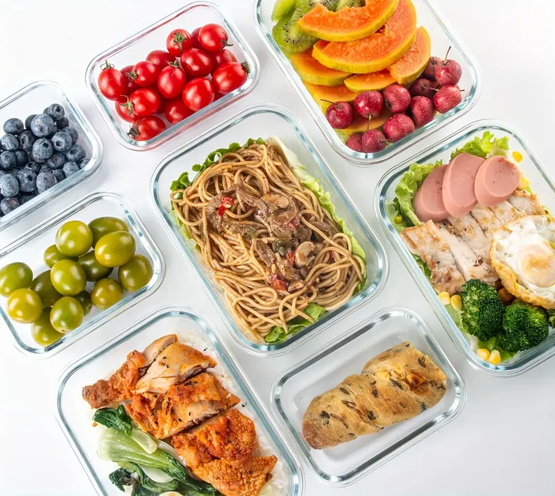10 pack glass meal prep containers, food storage container set with airtight lids (34oz+12oz), kitchen organization, sleek storage containers, rectangular containers, microwavesafe containers, dishwashersafe containers, reusable containers, healthconscious , meal preppers Product details 6