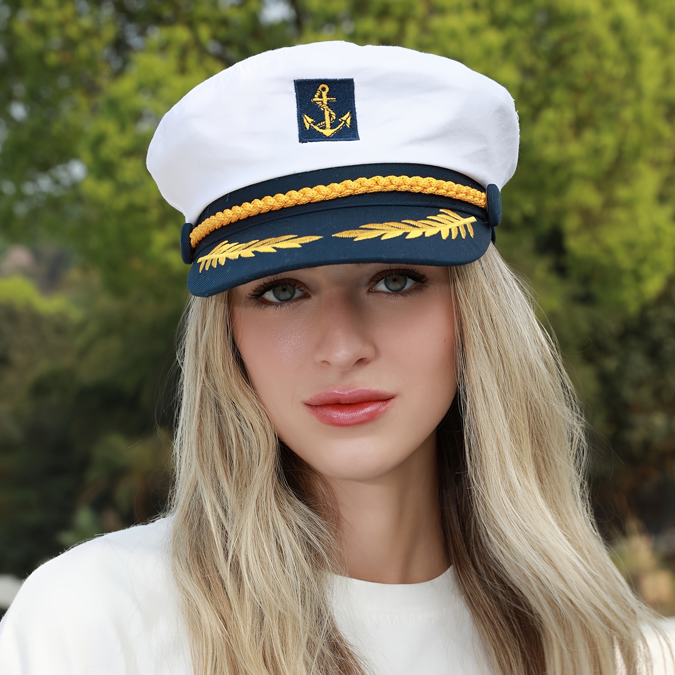 TEMU Holiday Nautical Anchor Breton   100% Polyester Sun Protection Woven Newsboy Hat For Roleplay And Sailor Uniform Performances - Inelastic Sailor   With Wheat Ear Embroidery