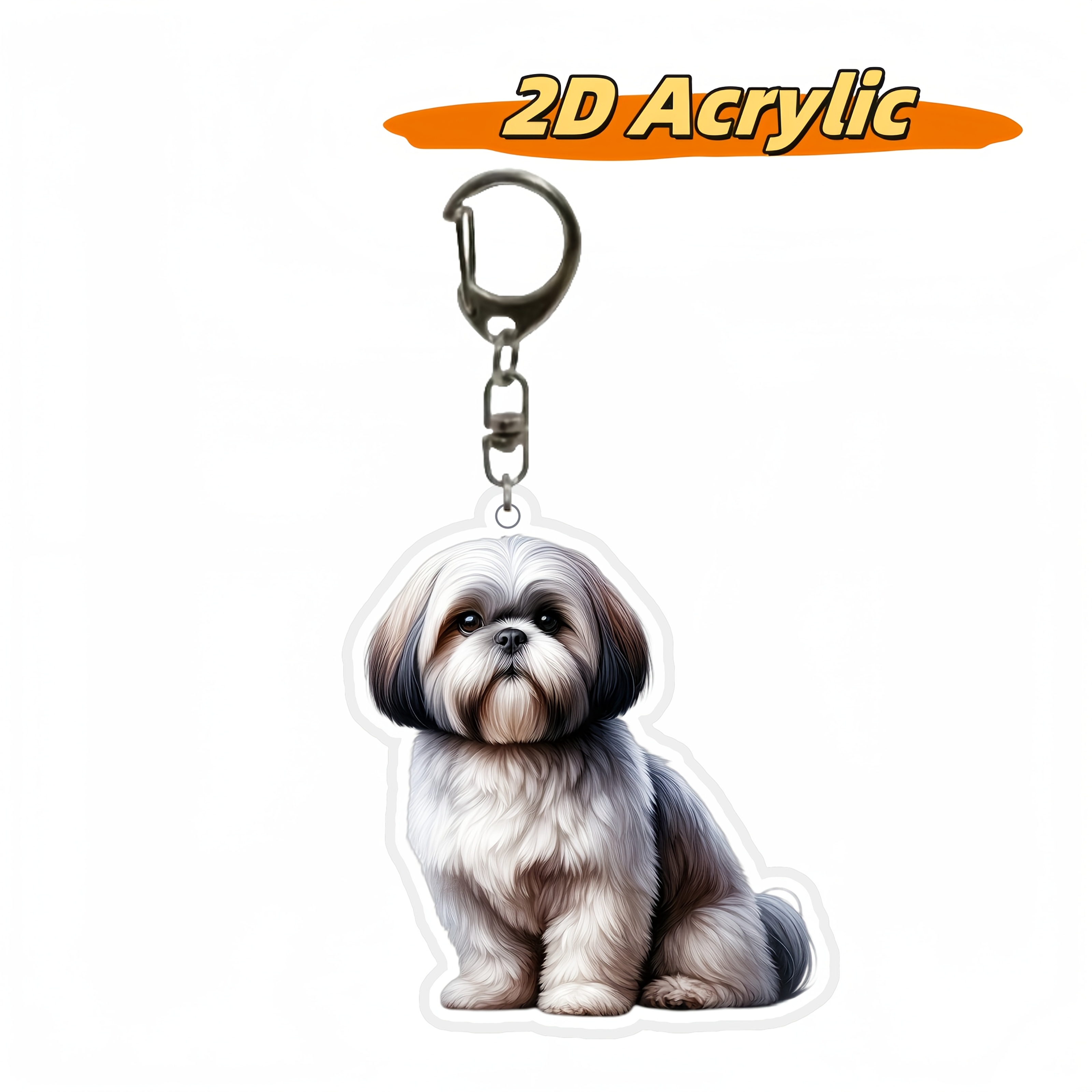 

Porte-clés en acrylique plat pour chien de dessin - Adorable Shih Tzu