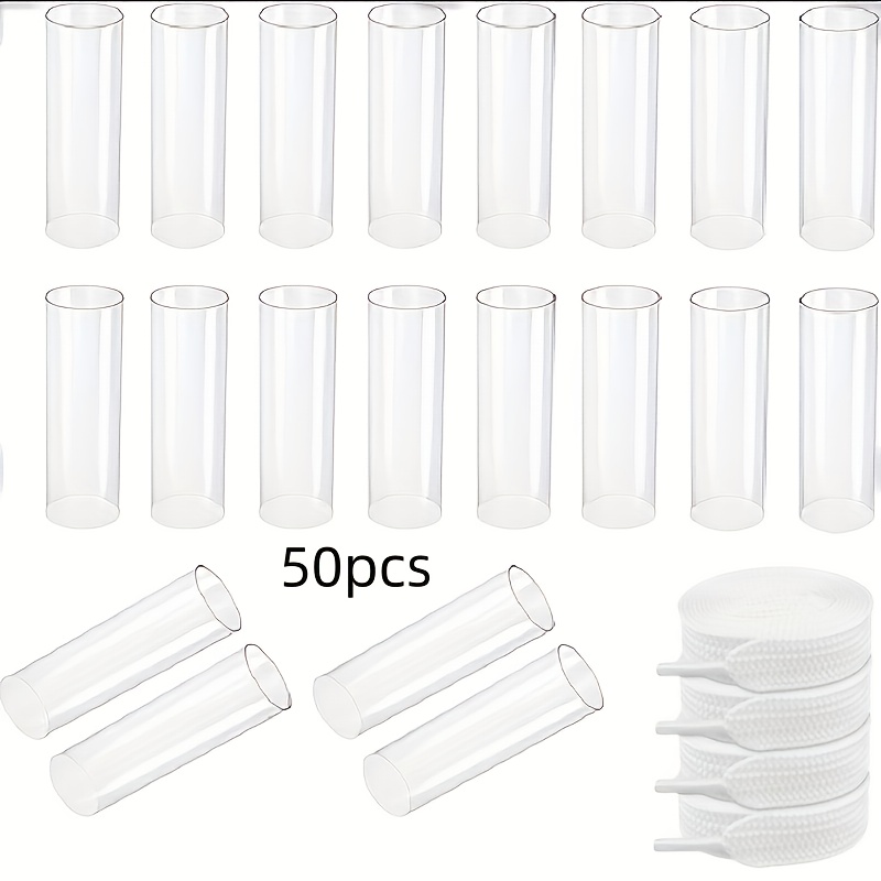 Image of 50pcs Transparent Shoelace Shortening Repair Rivet Tip, Transparent Shoelace Guard Ring Has Good Heat , Shoelace Accessories, Sealing Head Is Compatible With Most Sports Shoelaces