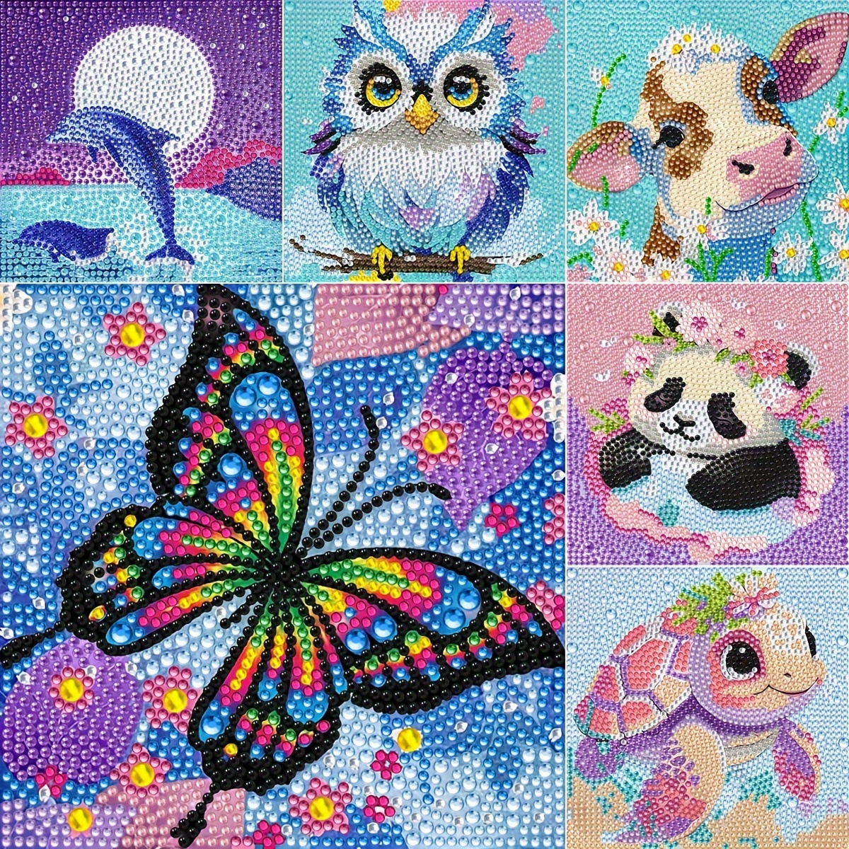 

Butterfly Owl Dolphin Turtle Cow Panda Pattern 5d Diamond Art Painting Kit, For Beginners, Diy Diamond Art Crafts, Suitable For Home Wall Decoration, 18*18cm/7.08*7.08in