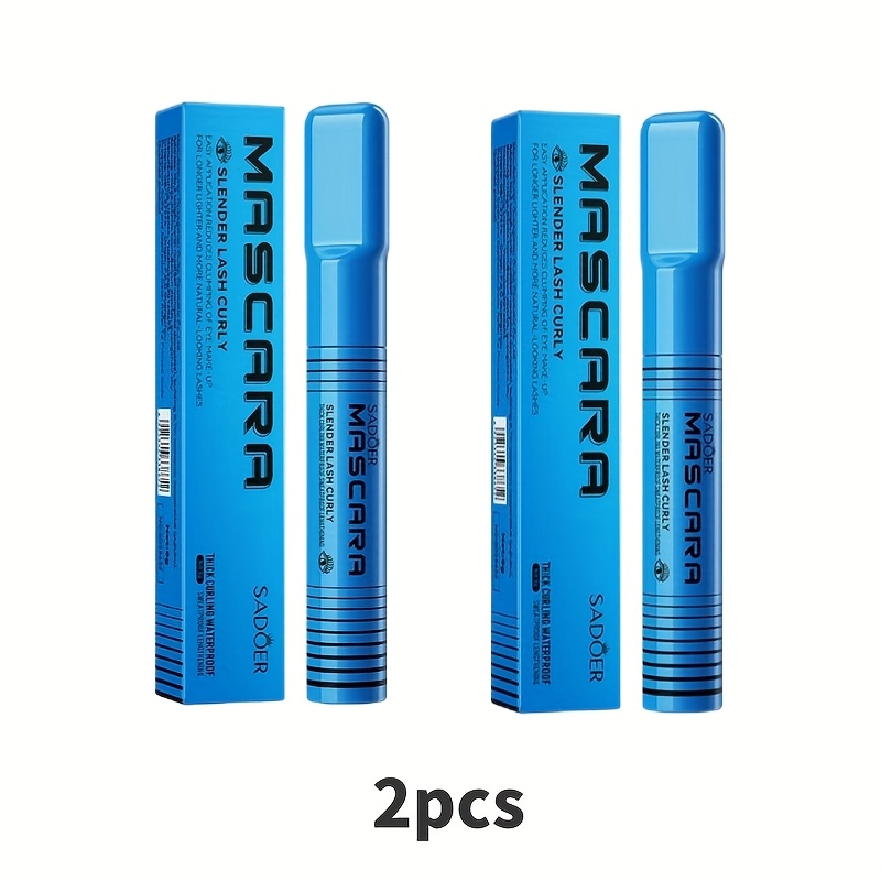 TEMU 2pcs Sadoer Waterproof Curly Eye Black Mascara - Stylish & Thickening Formula For Types, Perfect Gift For Women, Curly Eyelash Extension | Stylish Mascara | Waterproof