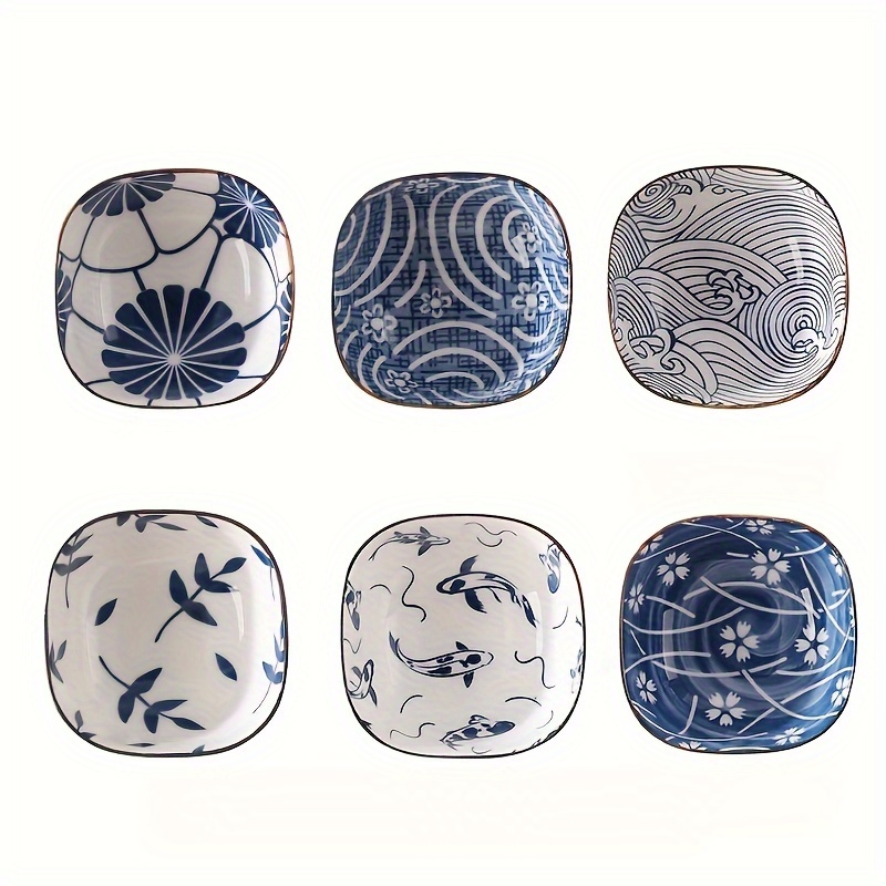 Image of 6pcs Japanese Retro Ceramic Small Dishes Sauce Dishes Snack Dishes 9 Grid Hot Pot Home Seasoning Dishes Snack Dishes Tableware Suitable For Home Kitchen, Western Restaurant Party And Other Supplies