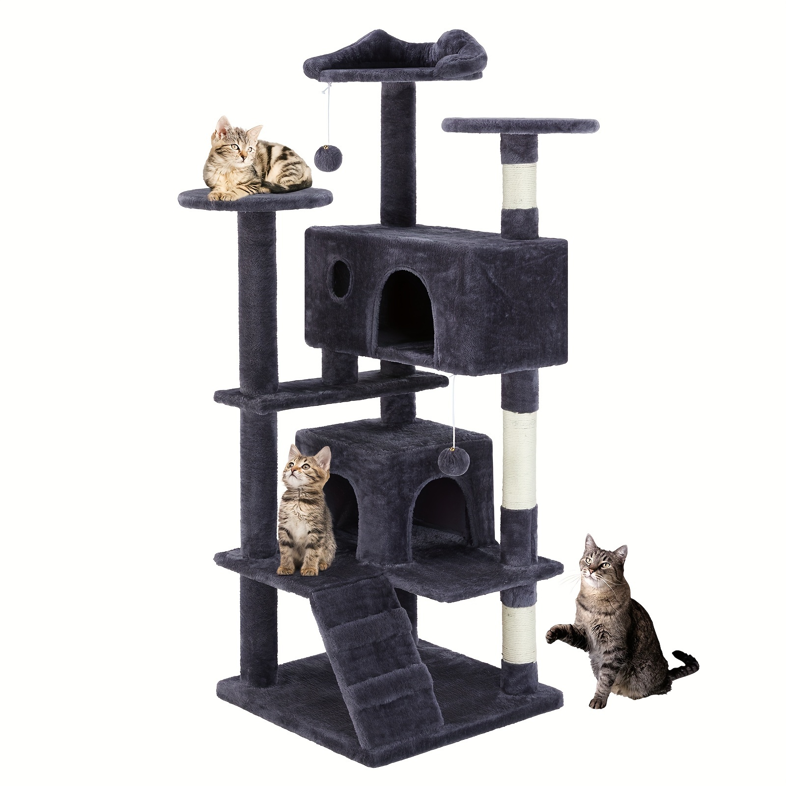 TEMU 54in Cat Tree For Indoor Cats, Multi-level Cat Tree Tower With Sisal Scratching Post, Pet House With 2 Large Condo Bed, Kitty, Kitten Tower, Cat Tree For Large Small Cats With Anti-tilt Device