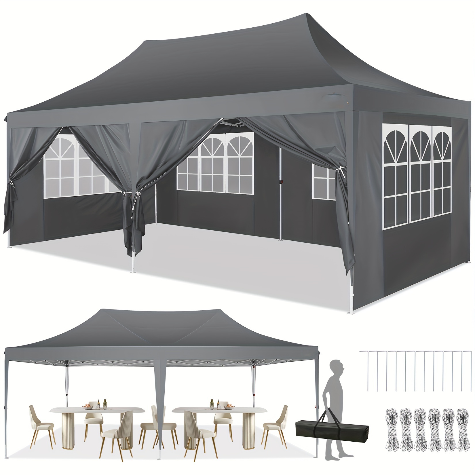 Image of Hoteel 10x20 Pop-up Canopy Tent 3.0 With 6 , Upgraded Construction, Wind And Water Proof, Outdoor Commercial Party Tent