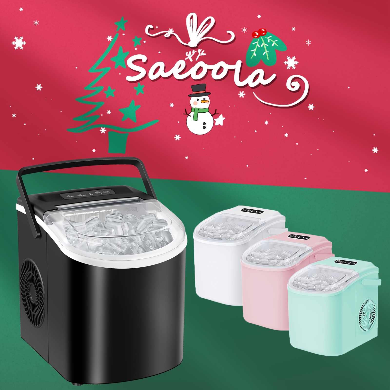 

Saeoola Countertop Ice Maker Machine, 9 Ice Cubes In , Self-cleaning Ice Maker With Ice And Basket, 2 Sizes Of Bullet Ice For Home, Kitchen, Camping, Party, Rv.