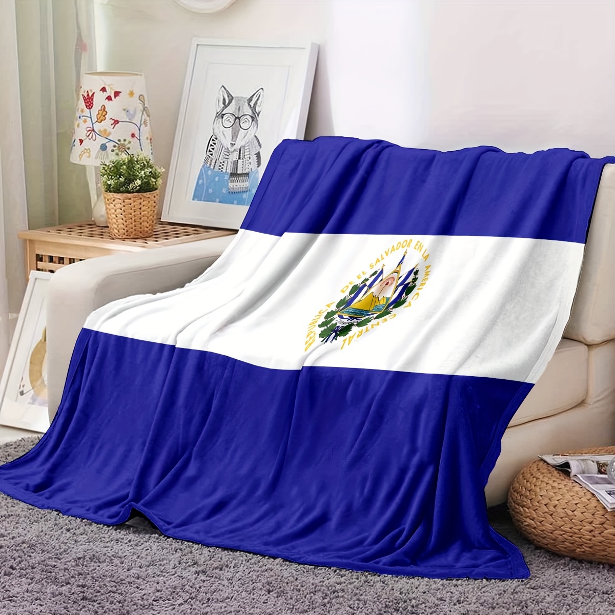 

Contemporary El Salvador Flag Print Flannel Throw Blanket - 1pc Soft Cozy Nap Blanket For Couch, Sofa, Multipurpose Travel Blanket, Home Decor Accessory, Office, Pets