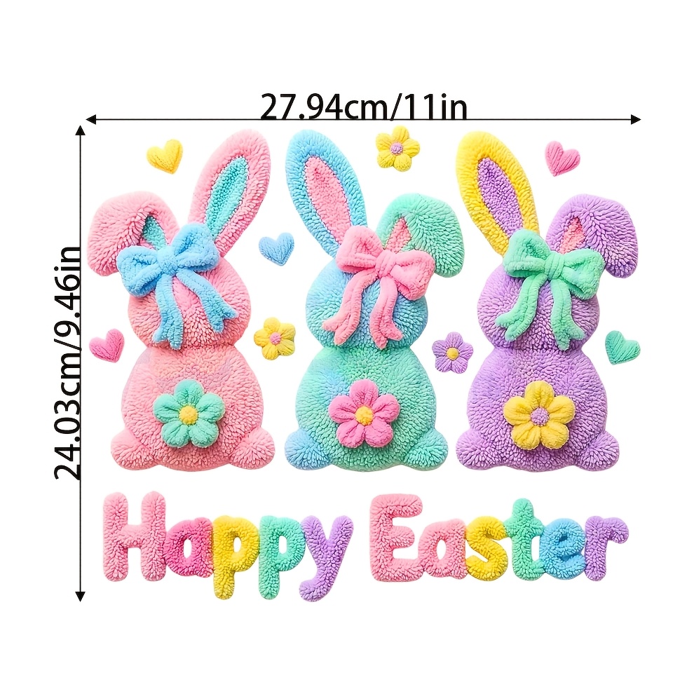 TEMU Easter Bunny Bow Iron-on Patch - Yarn Bow With Bunny Ears & Embroidery, Dtf Transfer Suitable For T-shirts, Fabric Apparel & Decoration, Durable