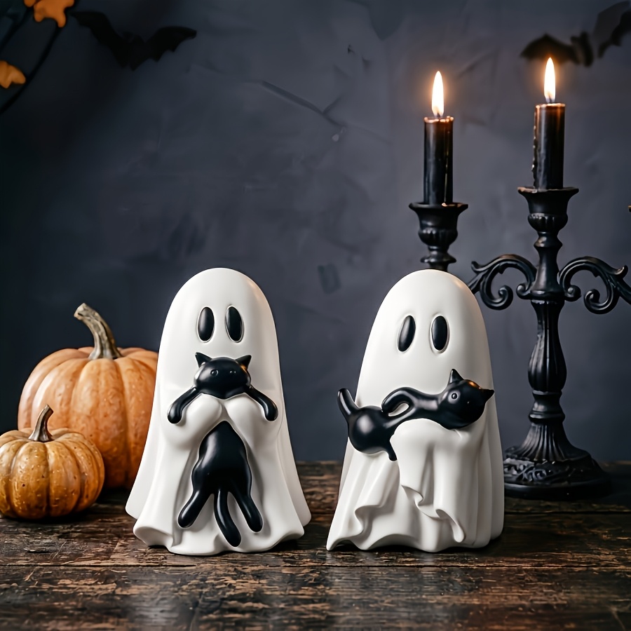 TEMU Cute Halloween Decoration: A Resin Sculpture Of A Hugging A Cat. Beautiful And , Perfect For Decorating Small Spaces On Bookshelves Or Desks; It