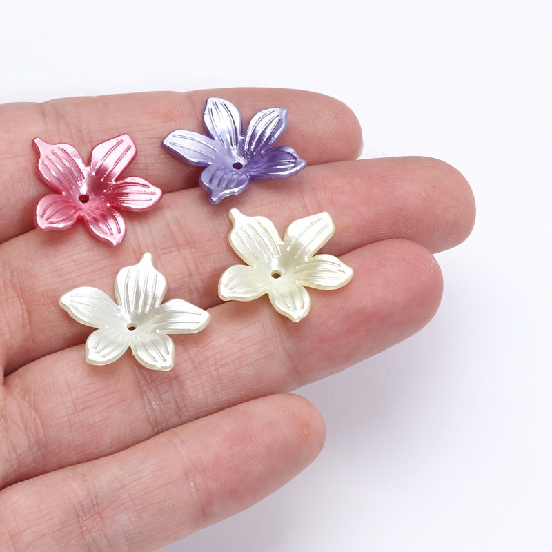 TEMU 30pcs Of Fairy-tale Sweet-style Iridescent Translucent Five-petal Flower Acrylic Loose Beads, Suitable For Handmade Accessories, Bracelet