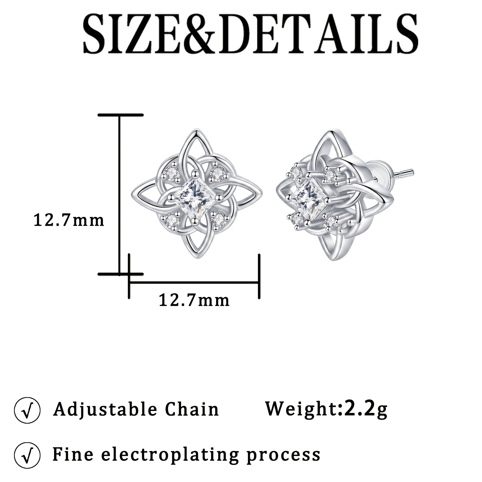 2pcs Women's Celtic Knot Stud Earrings with Synthetic Zircon