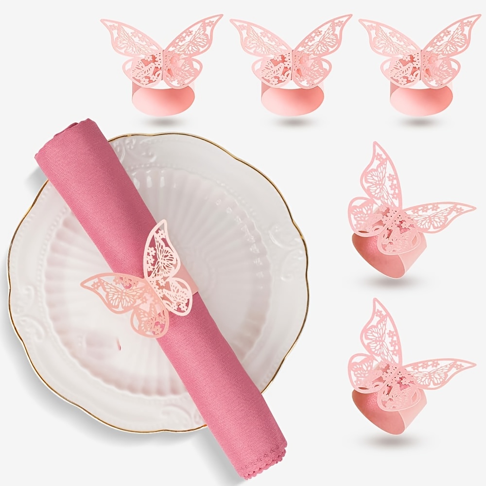 TEMU Lot de 40 ronds de serviette de papillon pour mariages, anniversaires, banquets - Porte-serviettes en papier avec décoration de table papillon