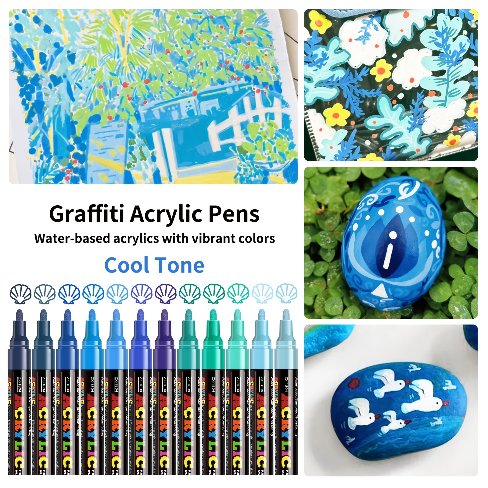 FLYSEA 12 Colors Professional Water-Based Acrylic Paint Pens