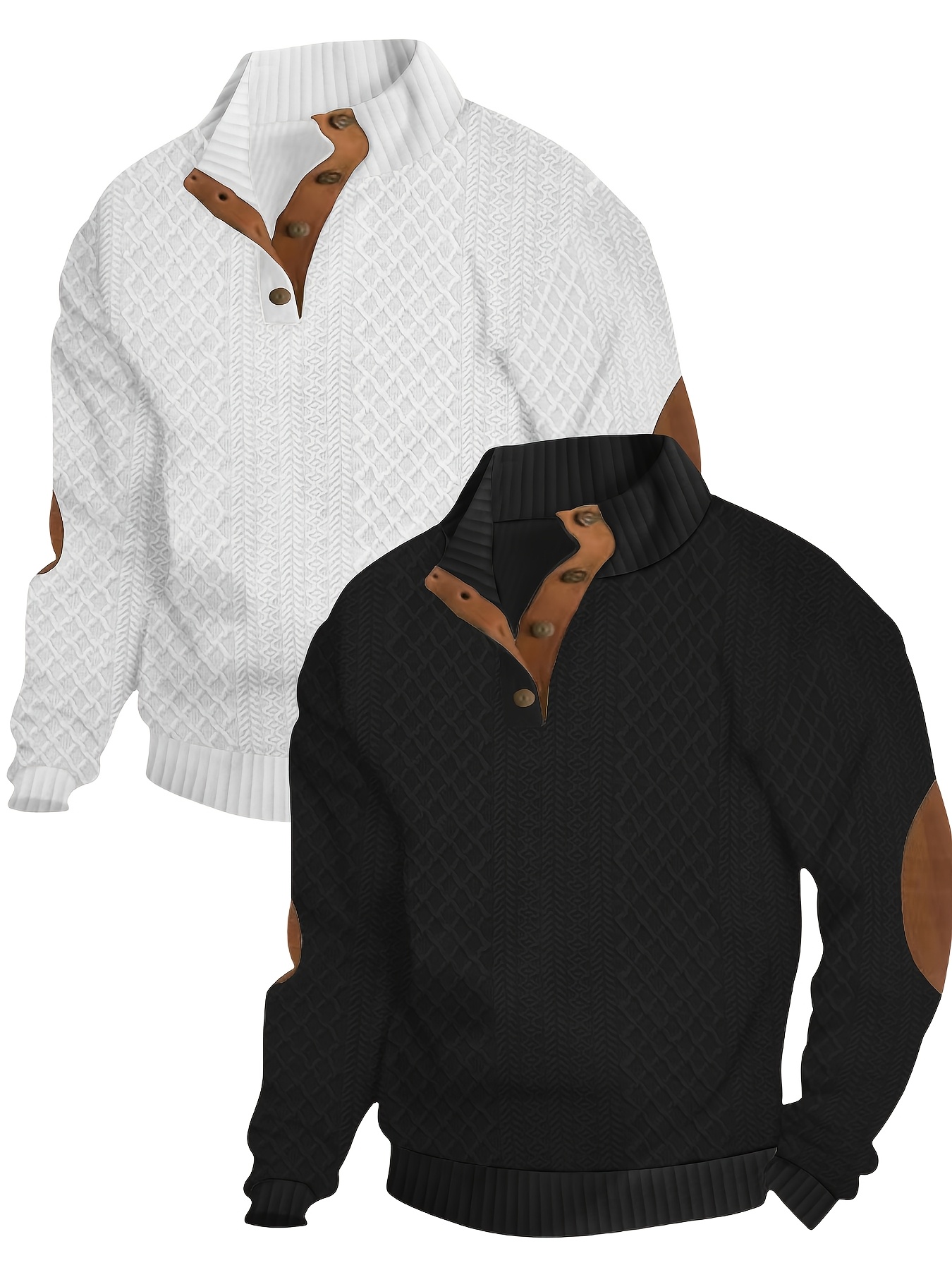 2pcs Set, Retro Men'S Henley Shirt, New Jacquard Fabric, With Stitching, Fashionable Atmosphere, Suitable For Boyfriends To Wear In All Seasons, The Best Choice For Gifts To Lovers