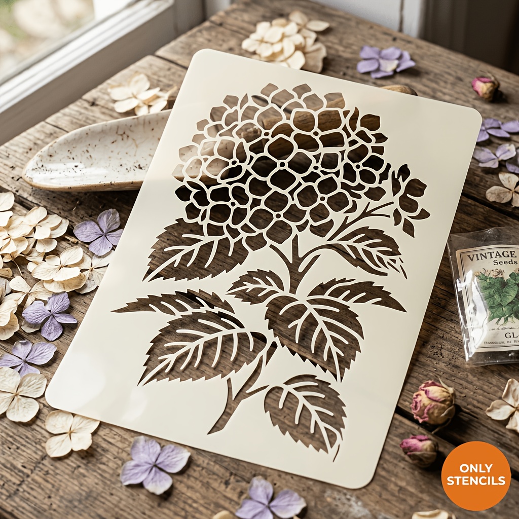 TEMU Reusable Hydrangea Hollow Template, Large Plant Hydrangea Pattern Template, Suitable For Wall Decoration, Home Decoration, Canvas, Artistic