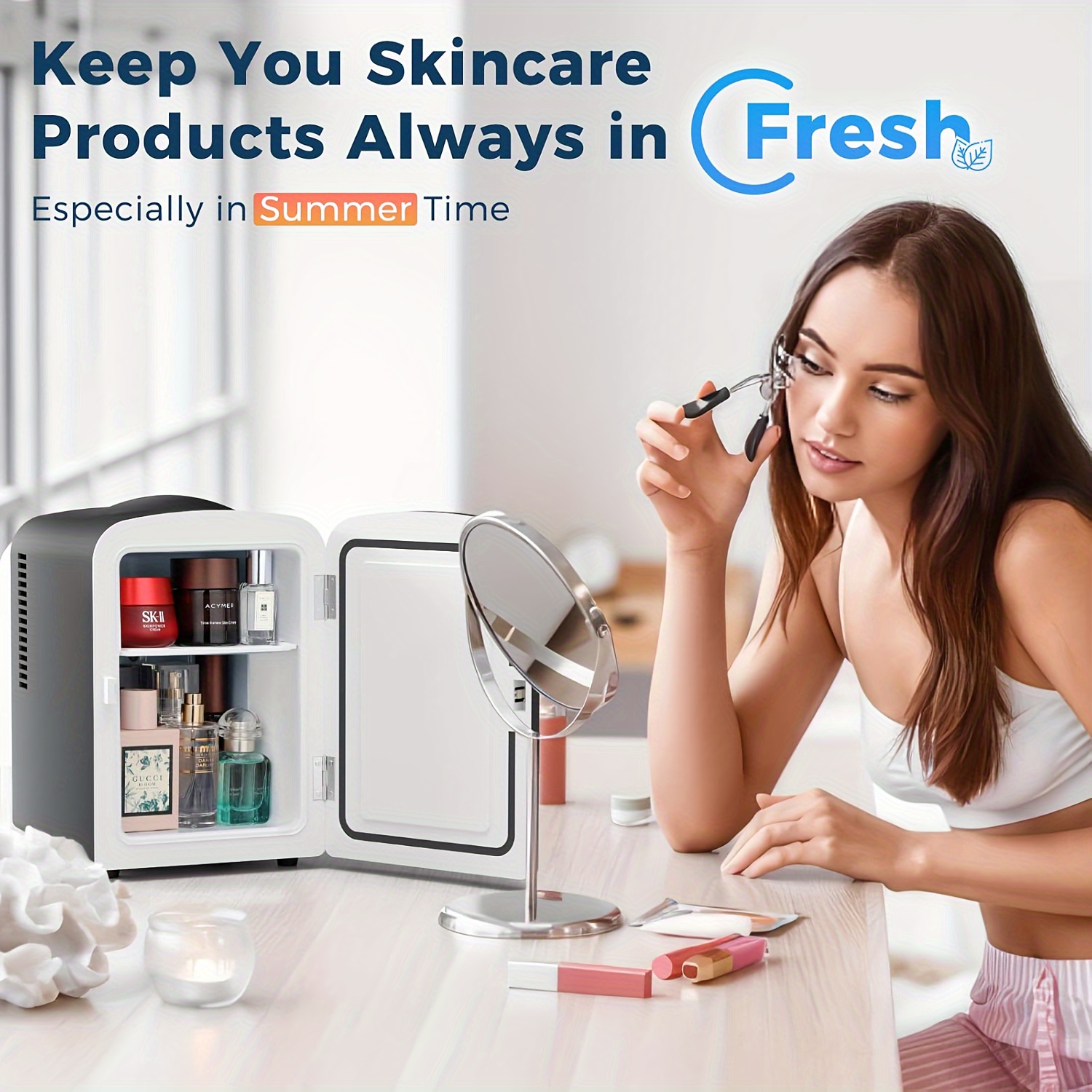 mini fridge portable mini car refrigerator 4l capacity 6 cans makeup small refrigeratorfor bedroom car office dorm small cooler for cosmetics beverage and food ac refrigerator white black details 5