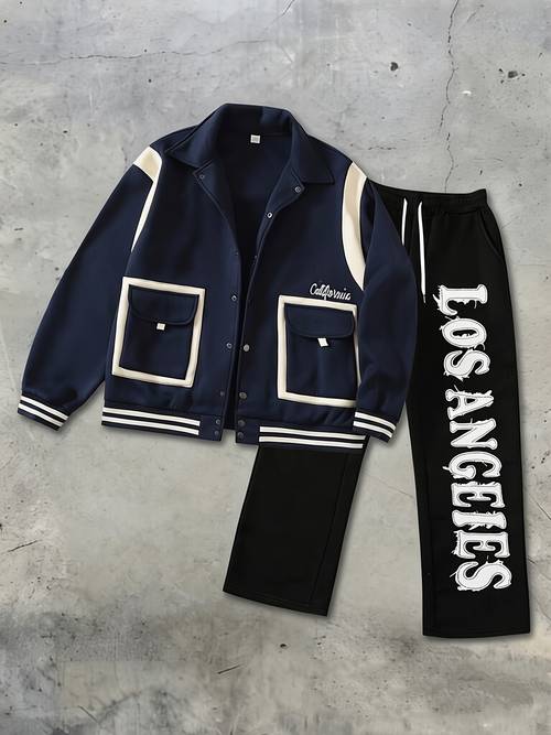 completo da per pendolari / , giacca da baseball vintage color- pantaloni casual a , set pezzi, vestibilità regolare, ricamati, tessuto in poliestere, lavabile in lavatrice e , per feste, uscite e abbigliamento da