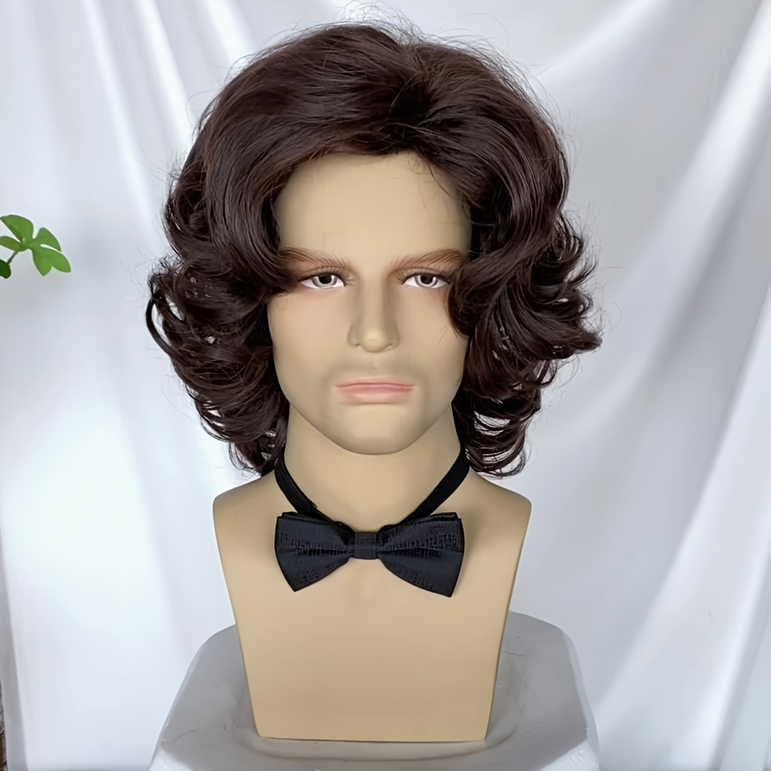 2025 mens heat resistant synthetic wig retro deep wave long  display picture 3