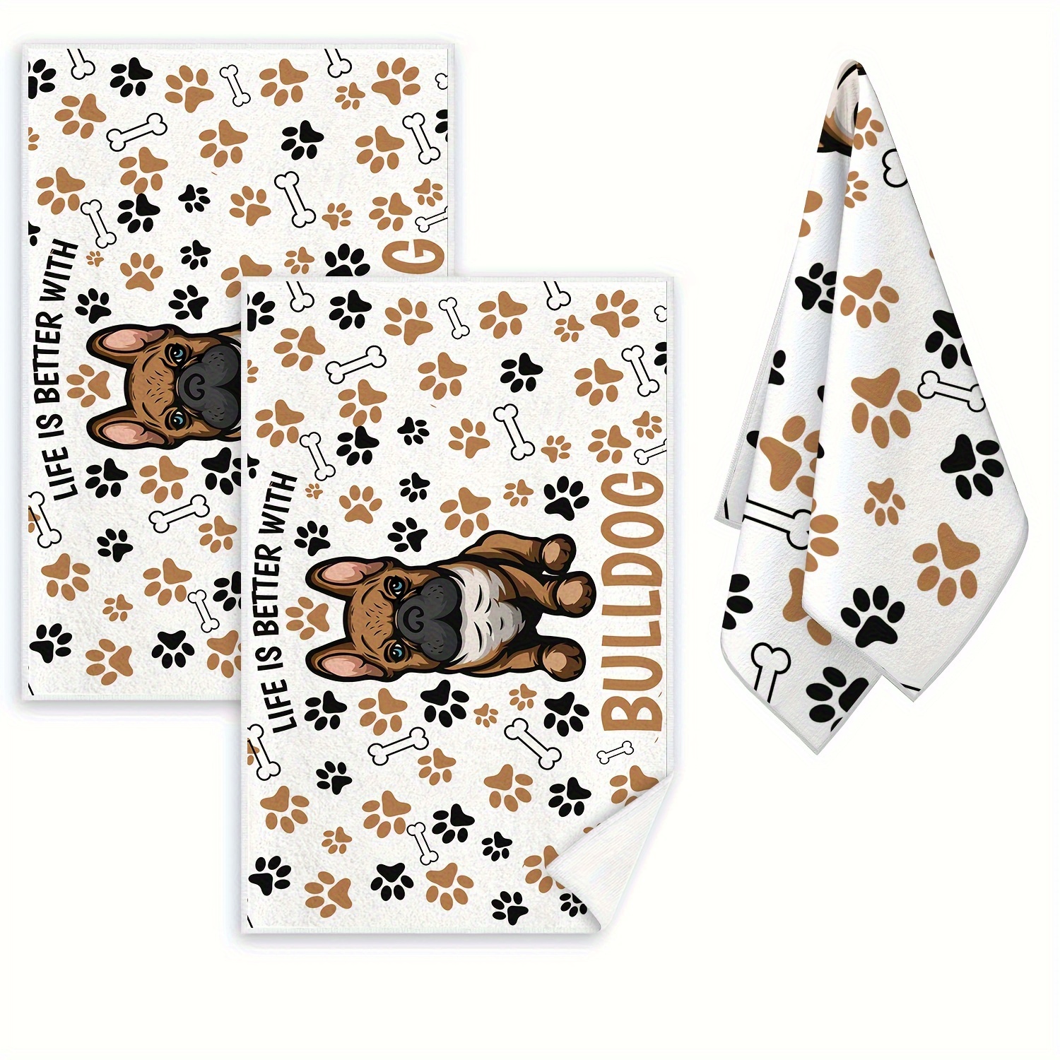 

Bulldog Themed Kitchen Towel Set - 2 Pieces, Super Fine Fiber, Machine Washable, Contemporary Design, Perfect For Space Themed Kitchen Decor