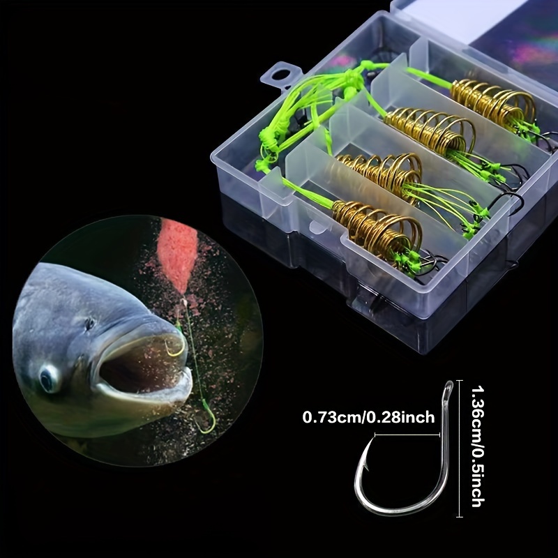 

4pcs/box Fluorescent Green Fish Hook - Barbed Hooks Set With Bait Feeder, Suitable For Saltwater And Freshwater Fishing