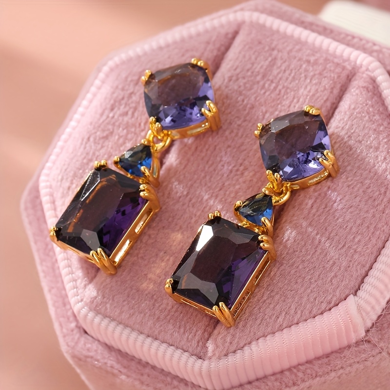 E-shop 1 Paar elegante lila geometrische Vintage-Steckerohrringe aus synthetischem Zirkonia, Schmuck für Feiertags- Partyanlässe