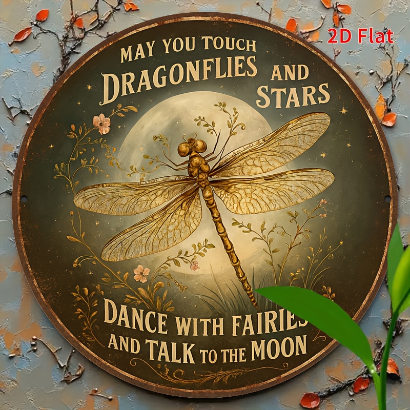TEMU [2d Flat]1pc8 X 8inch (20 X 20cm) Vintage Victorian Metal Tin Sign - Whimsical Dragonfly & With Night Sky Art, Durable Aluminum Wall Decor,