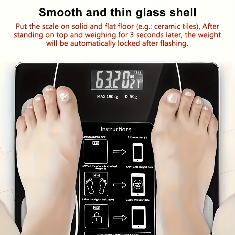 Balance Poids Sans Fil Intelligente avec Affichage LED, Alimentée par Batterie (AAA), Suivi en Temps Réel du Poids et de la Composition Corporelle, Synchronisation avec l'Application, Idéale pour une Utilisation à la Maison et au Bureau, Cadeau Parfait pour le Suivi de la Santé et de la Forme Physique, Balance Poids Domestique | Interface Conviviale | Construction en Plastique