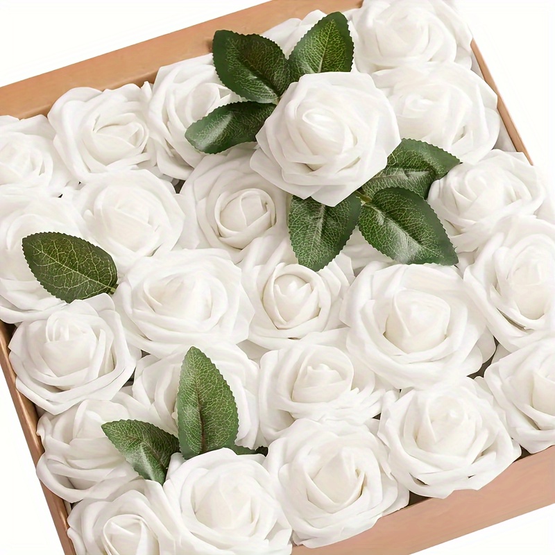 

25-piece Elegant White Faux Roses - Perfect For Home, Office, & Special Occasions Like Valentine's, Birthdays, & Mother's Day | Durable Pe Material