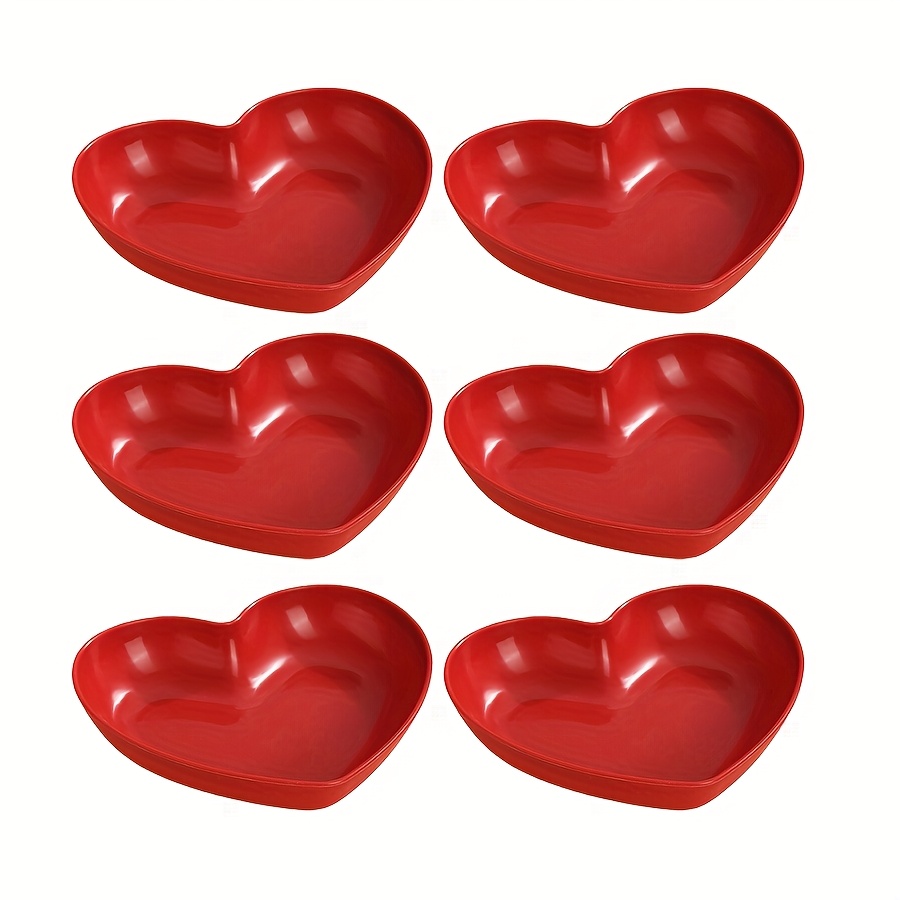 Image of 6pcs Plastic Heart-shaped Serving Plate Set Theme Fruit, Snack And Candy Plate, For Valentine's Day, Wedding, Banquet And Special Occasions