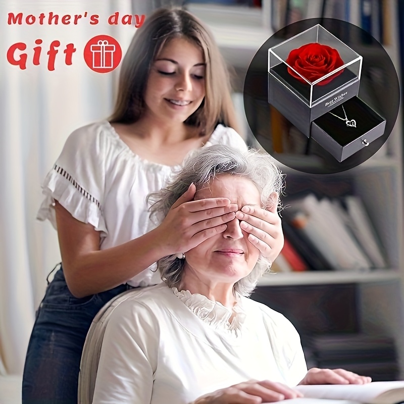 MONODEAL Vječna prava ruža, s ogrlicom I Love You, 100 jezika, prave ruže, cvjetni nakit, poklon kutija, ruža, romantična za vo, Majčin dan, Božić, rođendanski pokloni za nju