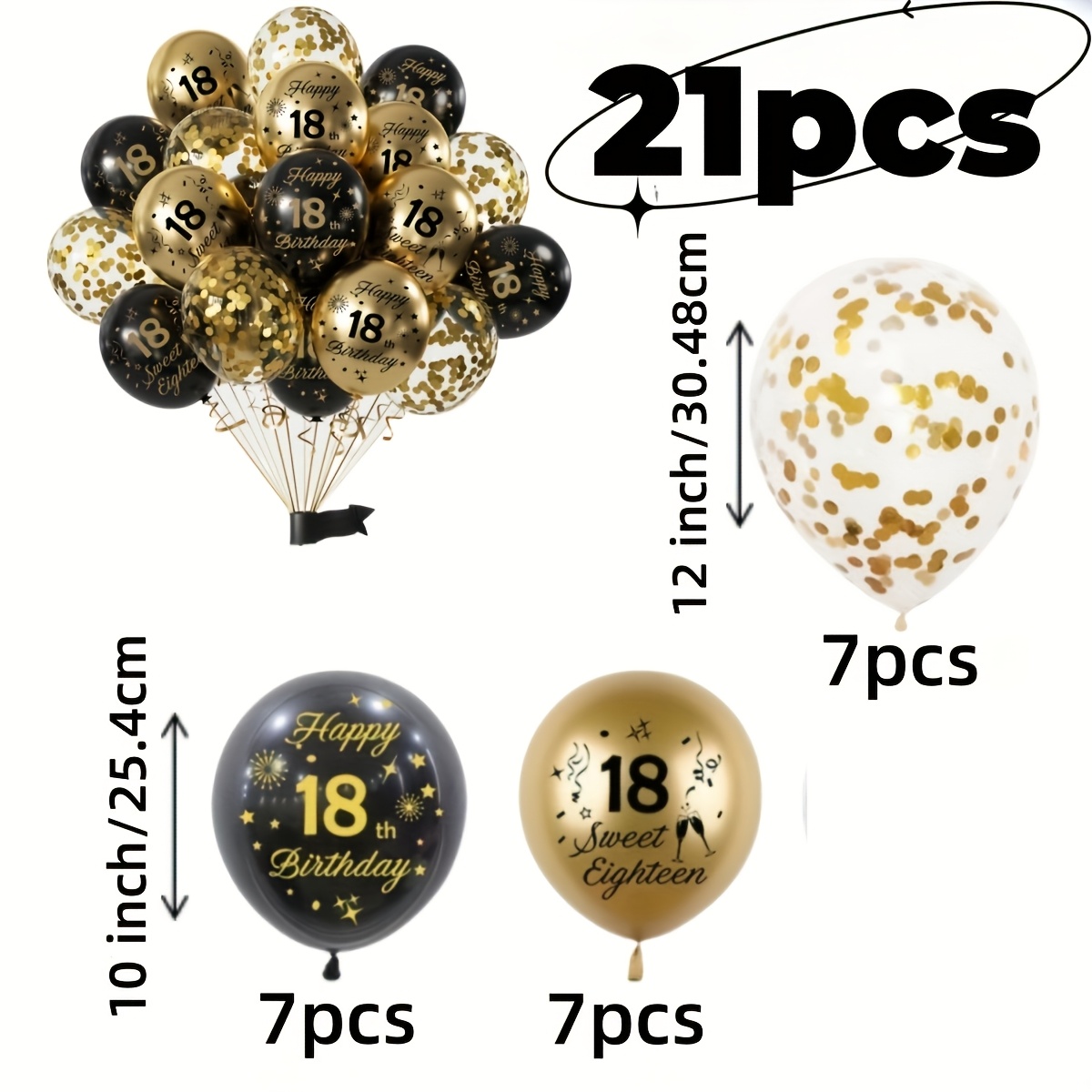 TEMU Golden 18th Birthday Balloons, 18 Printed Black Golden Balloons - Happy Birthday Party Decoration Supplies For Men And Women - Colorful Paper