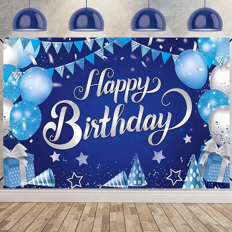 

1pc, Blue Golden Balloon Birthday Party Background Cloth, 150 * 100cm Happy Birthday Polyester Hanging Banner, Black Golden Photography Wall Backdrop Home Decoration Party Supplies, 59.06*39.37inch