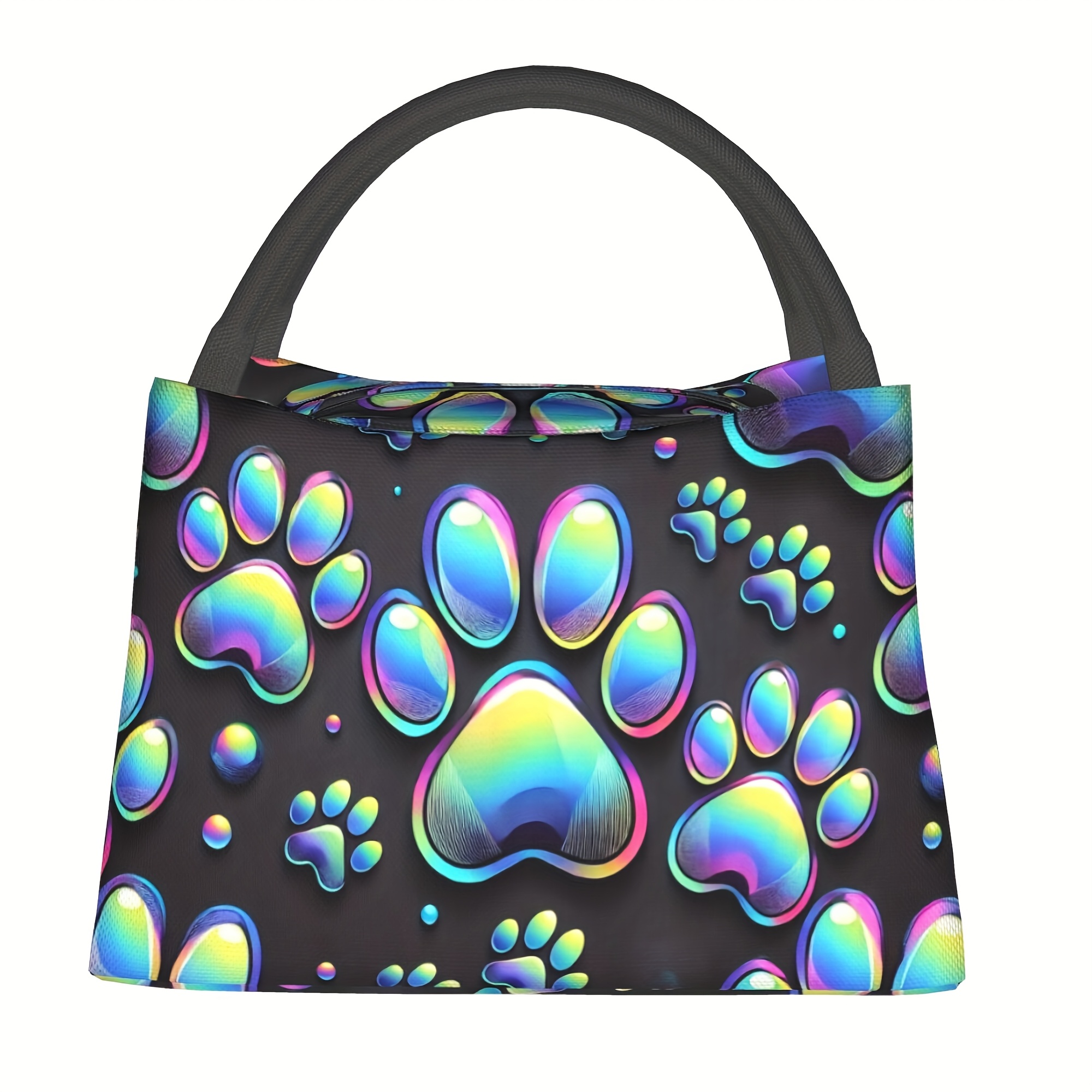 TEMU 1pc Of Colorful Dog Paw Print Pattern, Portable And Reusable Refrigerated Bag, Insulated Bag, Insulated Lunch Bag, Used For Camping, Picnicking,