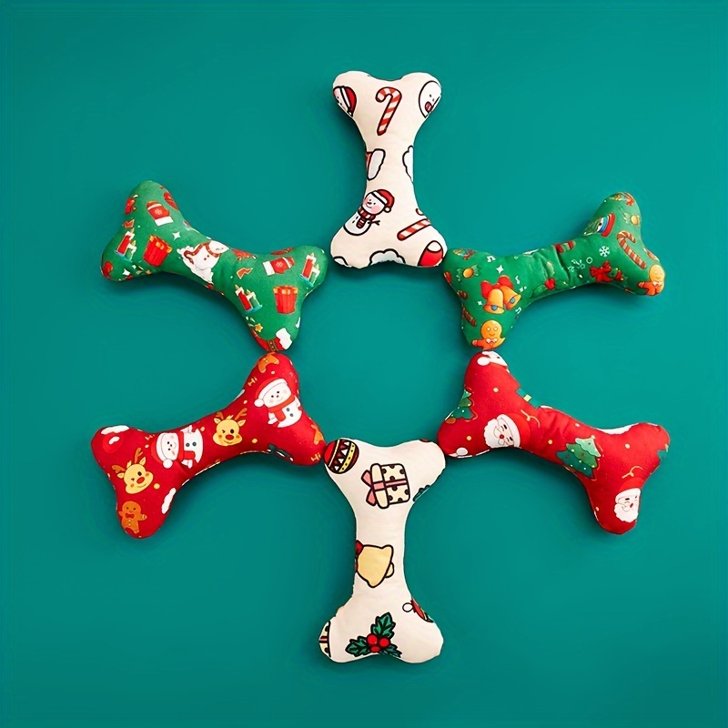 1pc Pet Plush Toy Christmas Bone Birthday Bone Cat Dog Wear-resistant Chew Toy Sound Toy Christmas Birthday Party Toy Healthy Play