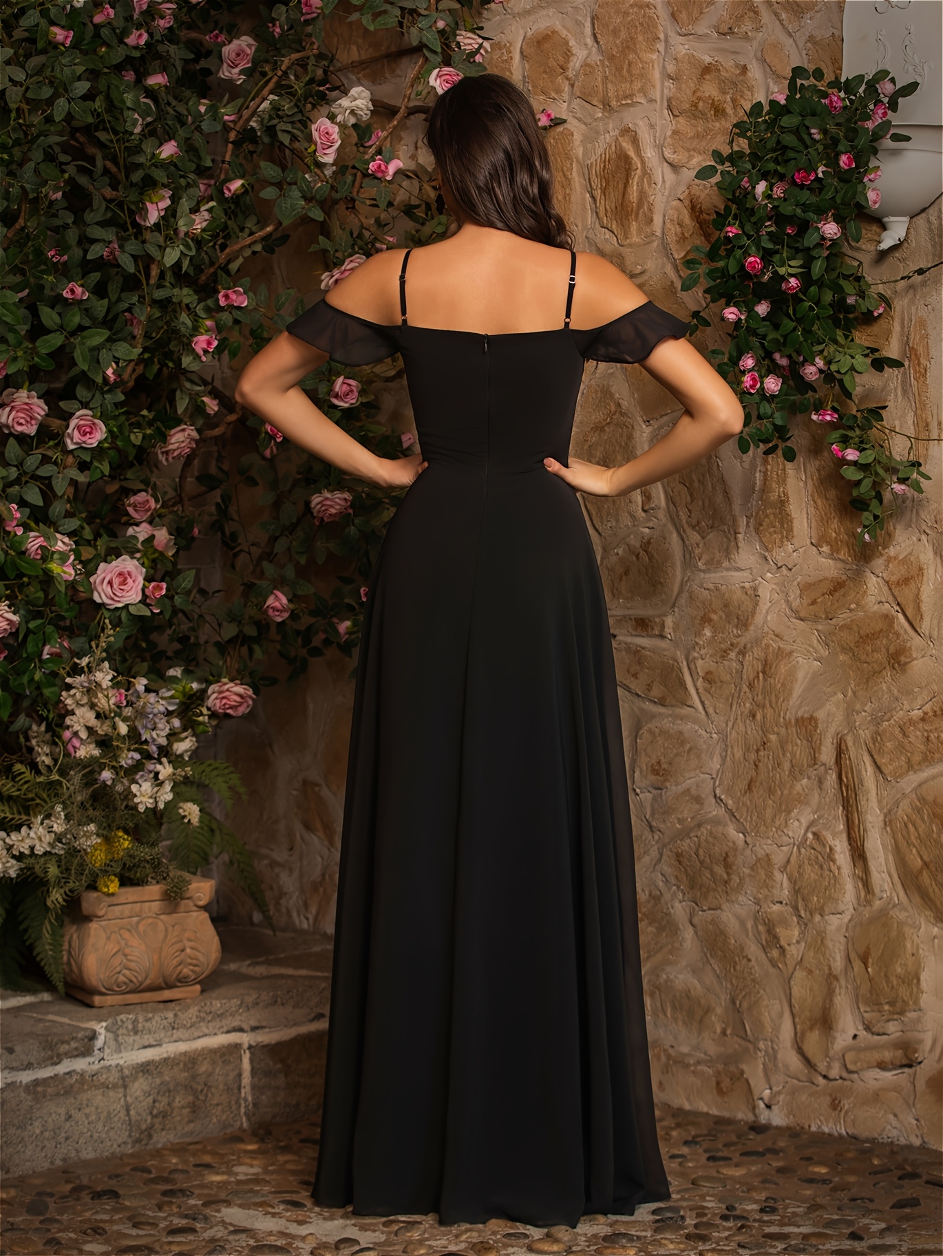 slim fit dress slacks A Line Deep V Neck Black Prom Dress with Train, Black V Neck Graduatio –  jbydress main image 1