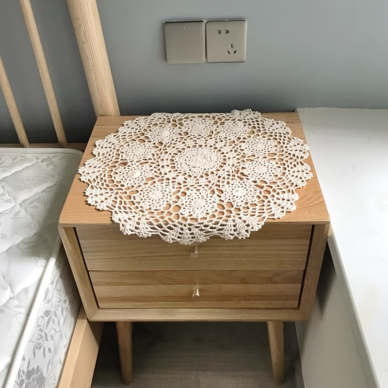 handmade crochet lace tablecloth round polyester knit fabric european style with elegant cutwork design for dining table decor 0