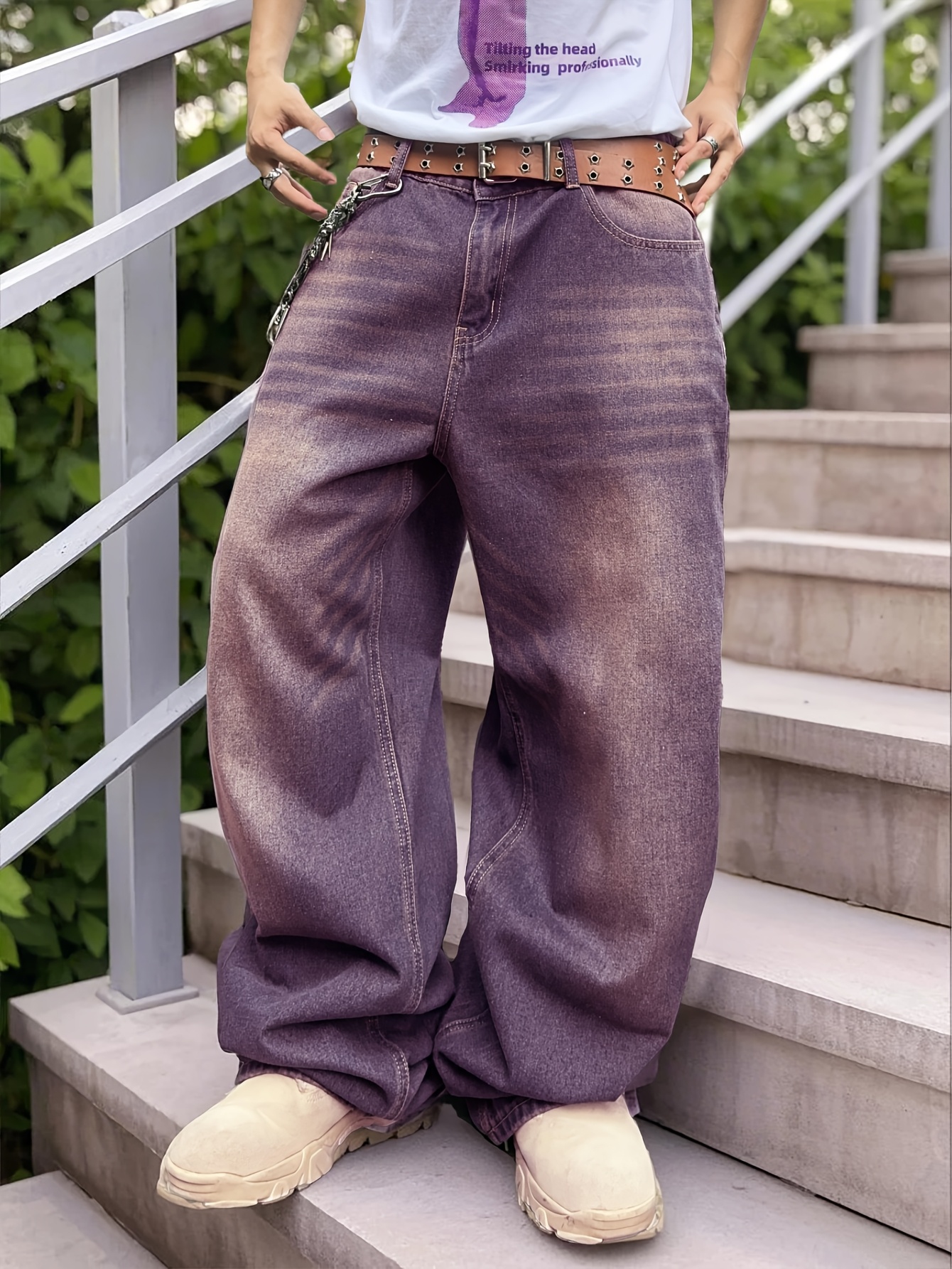 *'S Vintage Washed Denim Loose Fit Non-Stretch Pants *-* Streetwear  for Casual Formal Outfits No Belt/Accessories Needed, Relaxed Outfit, 