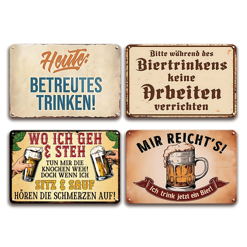 Image of Vintage Beer Theme Decorative Sign, 4 Metal Sign, Wall Decor For Home Bar