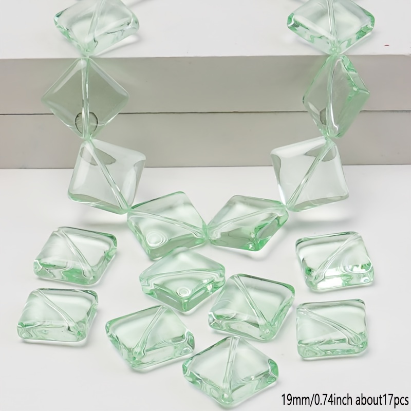 TEMU 17pcs Set Of Transparent High-quality Square Glass Beads, Bead Assortments In Square Shape, Suitable For Diy Crafting, Necklaces, Bracelets, And