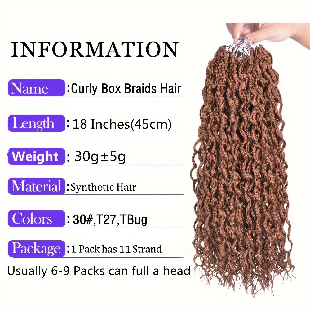 Pre-Looped Crochet Boho Box Braids Human Hair Curls 18 Inch - 10 Strands /  18 Inch / Natural Color